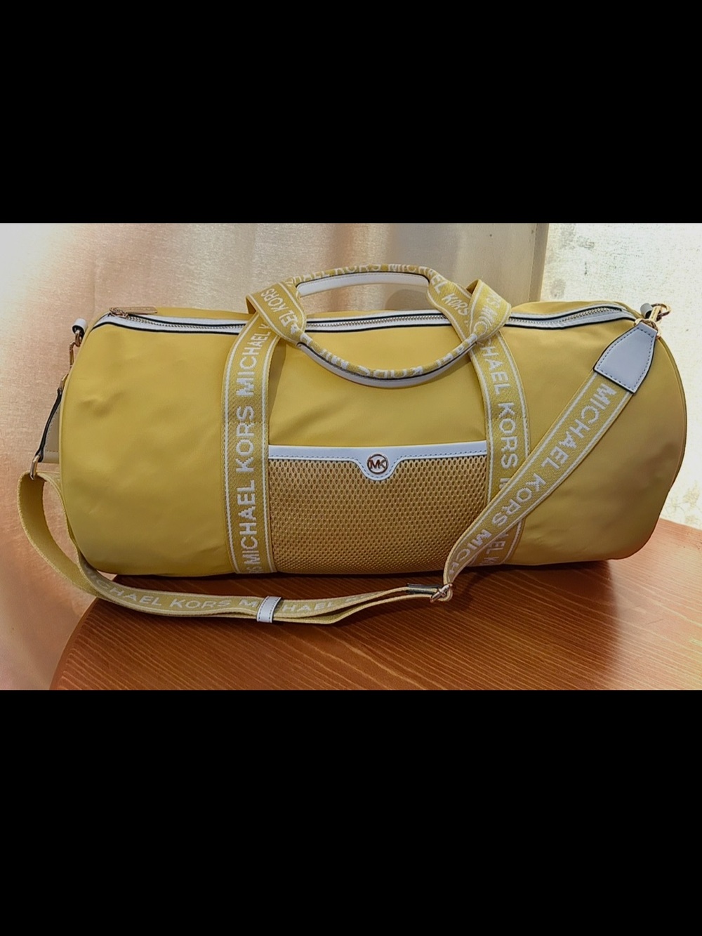 Michael Kors Daisy Yellow Travel Duffel with Branded Webbing